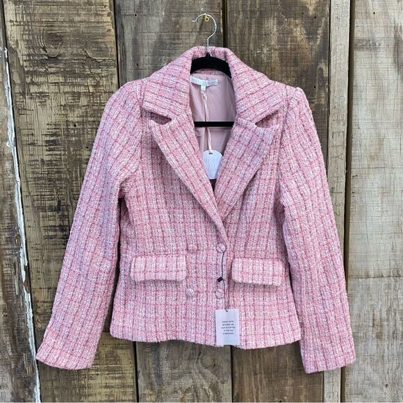 NWT More To Come Ashtyn Tweed Blazer in Baby Pink Revolve S - Picture 11 of 11